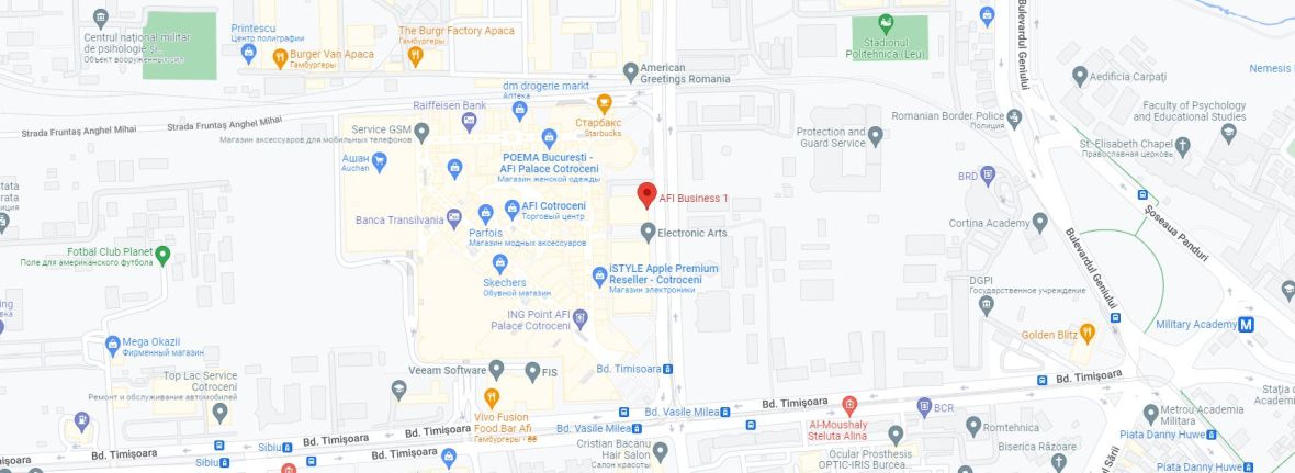 <strong>Bucharest, </strong>AFI Business 1, Bulevardul Doina Cornea 4E, 061344